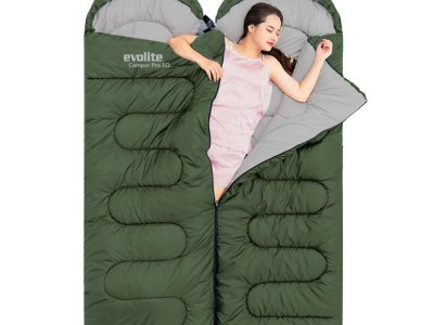 Evolite Camper Pro SQ Birleştirilebilir 2 Kişilik Uyku Tulumu – Haki